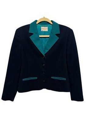 VTG 90s Miss Pendleton Blazer Size 6 100% Virgin Wool Navy Teal USA Made Lined